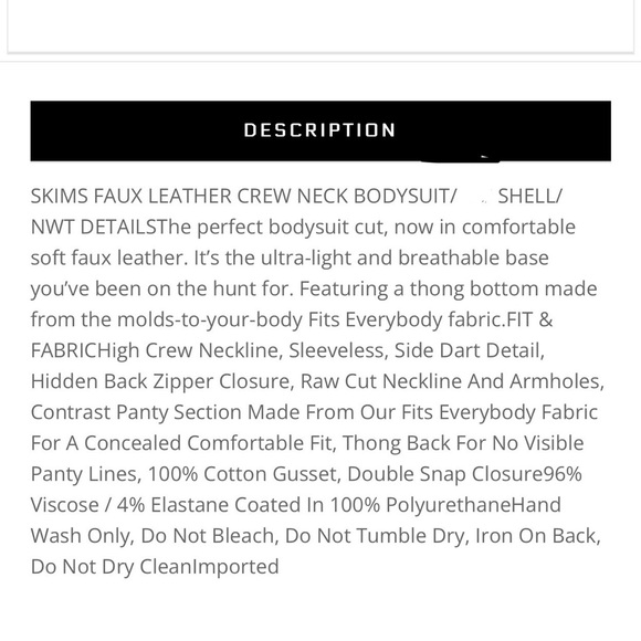 NWT-SKIMS Raw Cut Bodysuit Faux Leather- 4X Oyster - Picture 12 of 13